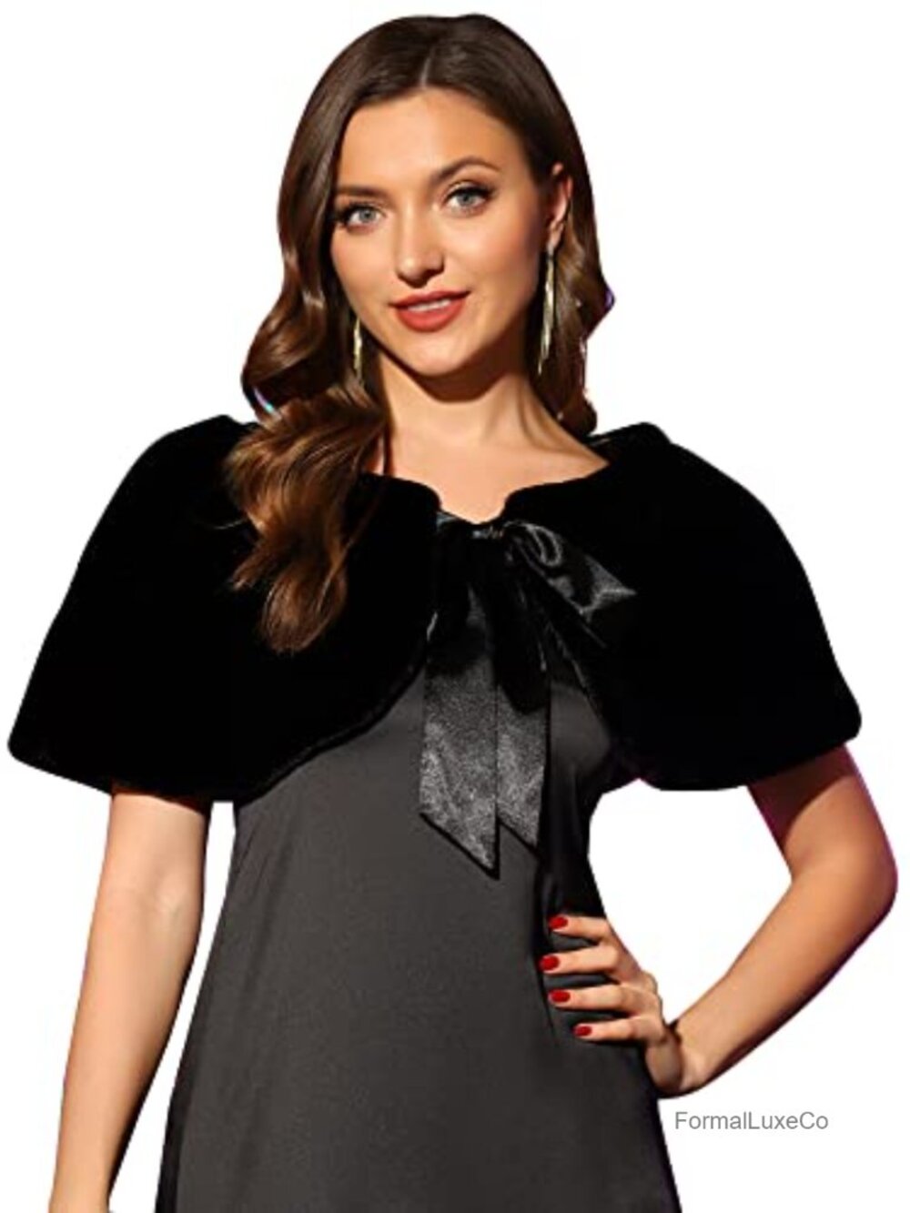 Elegant Faux Fur Shawl Wrap Bow Tie Bridal Wedding Cover Up